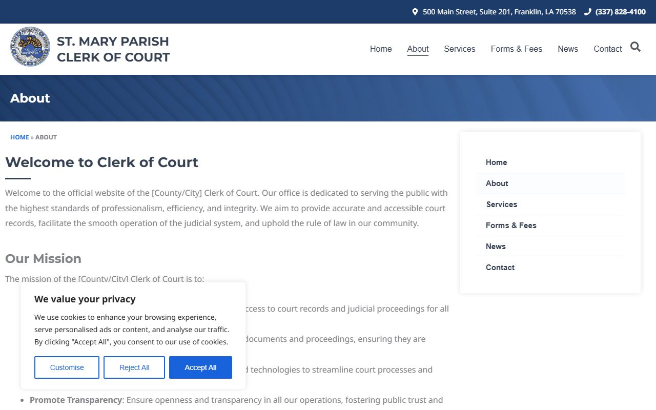 St. Mary Parish Clerk of Court office services and records