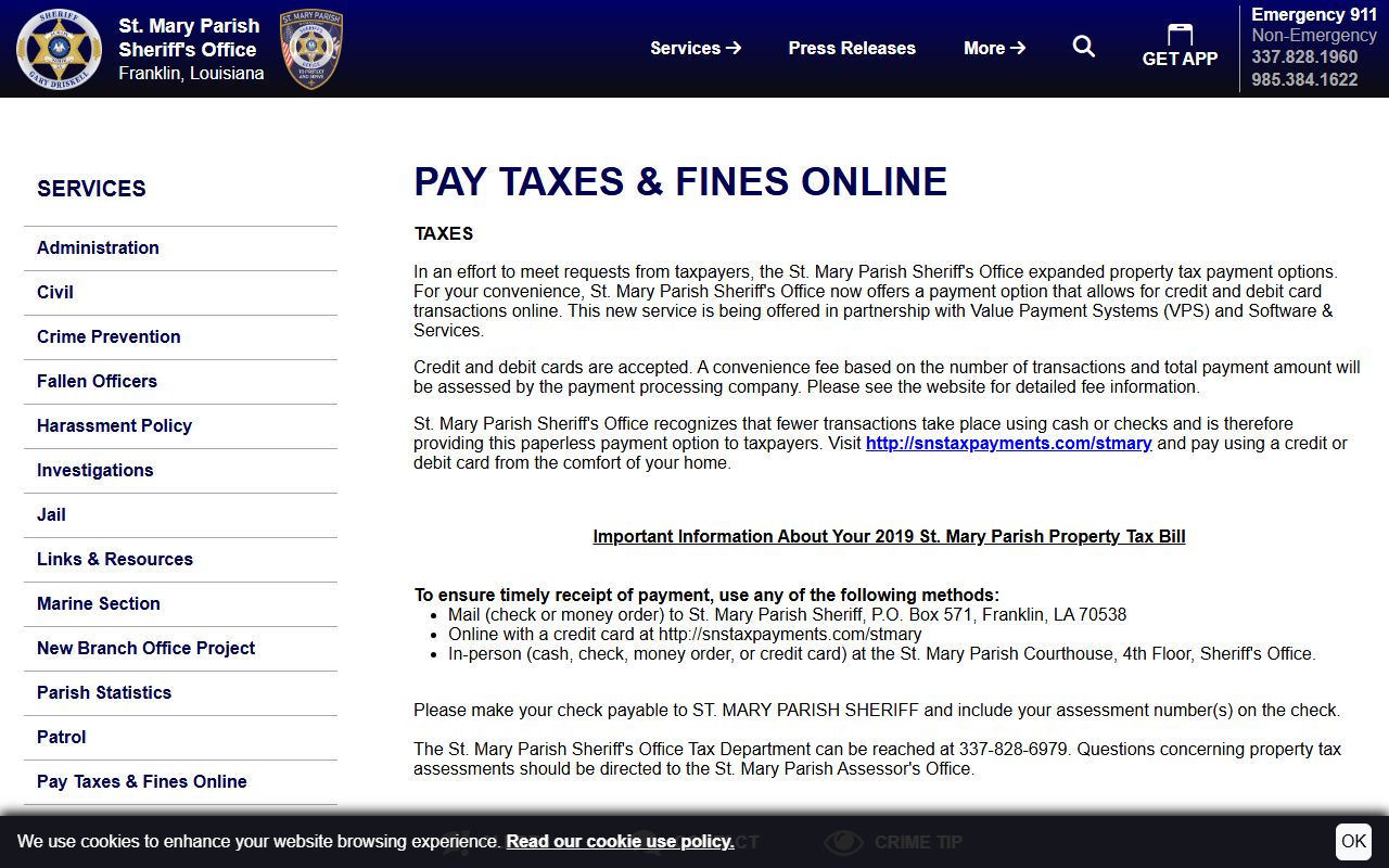 St. Mary Parish arrest records and Sheriff fine payment instructions