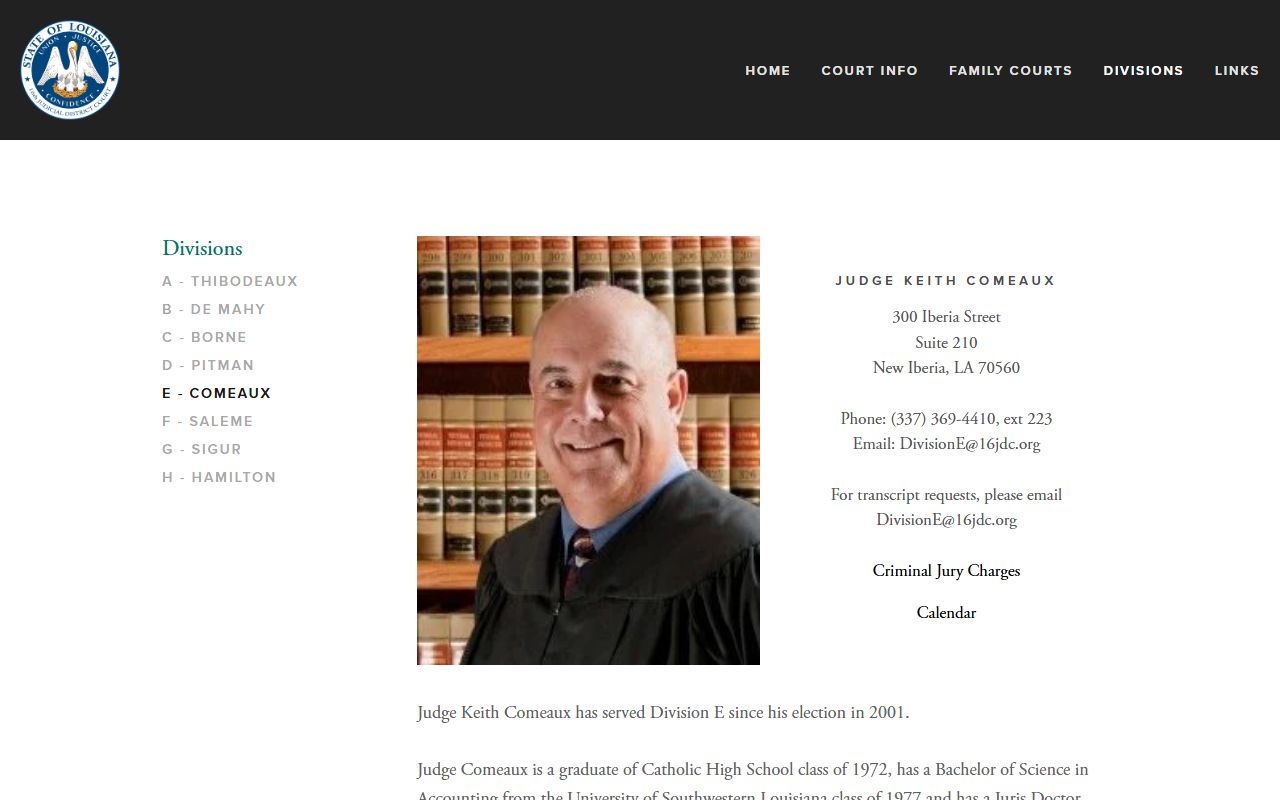 St. Mary Parish court dockets 16th JDC Division E calendar links