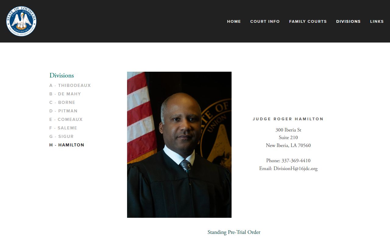 St. Mary Parish court dockets 16th JDC Division H standing pretrial information