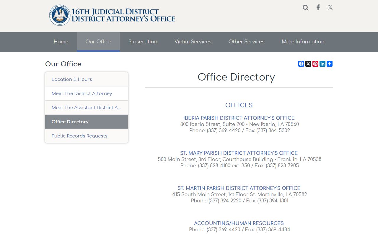 St. Mary Parish criminal court records District Attorney office directory