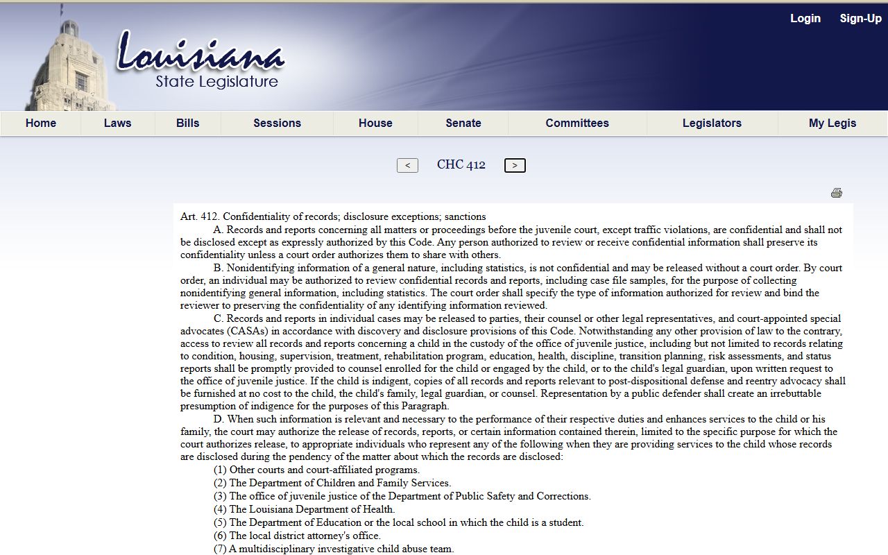 St. Mary Parish criminal court records Louisiana juvenile confidentiality statute