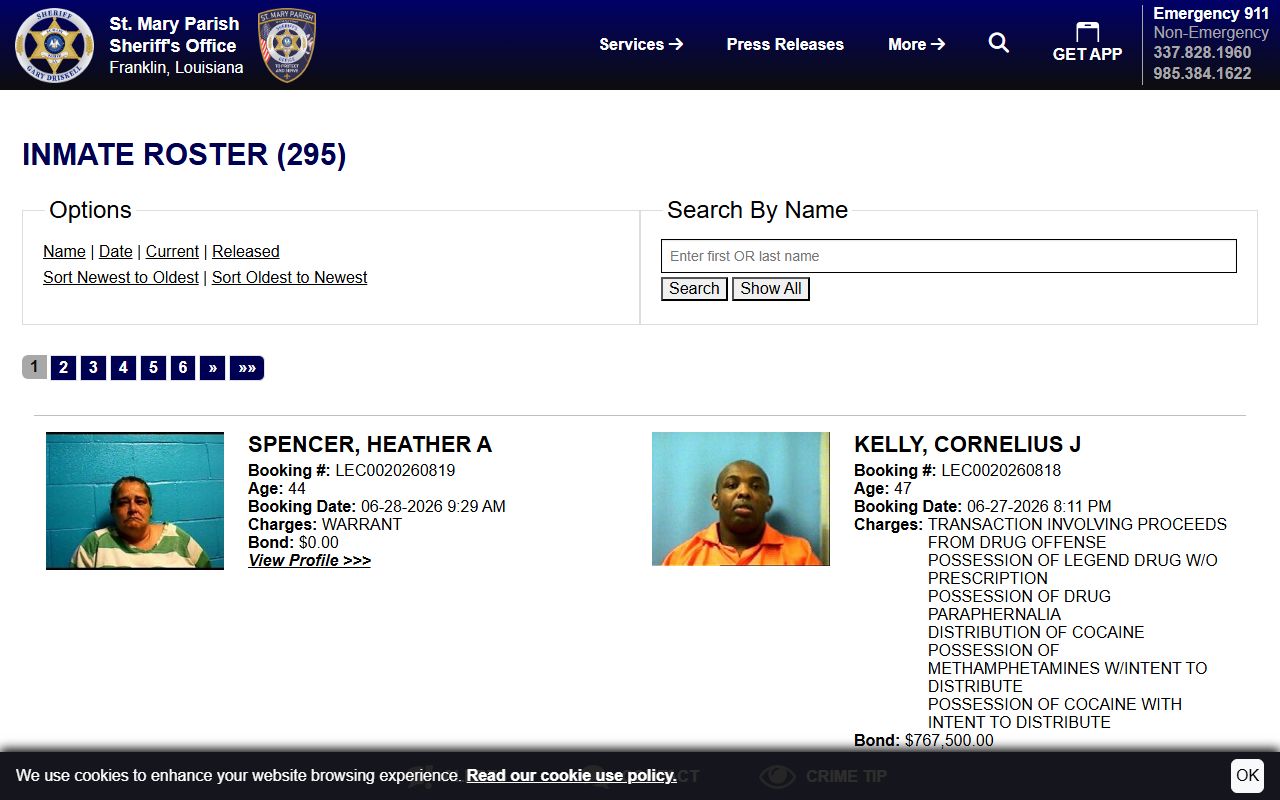 St. Mary Parish inmate search current jail roster