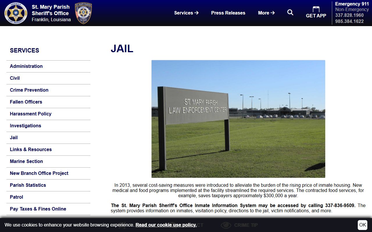 St. Mary Parish inmate search Sheriff jail page