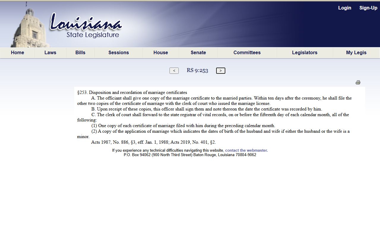 St. Mary Parish marriage records Louisiana certificate filing statute