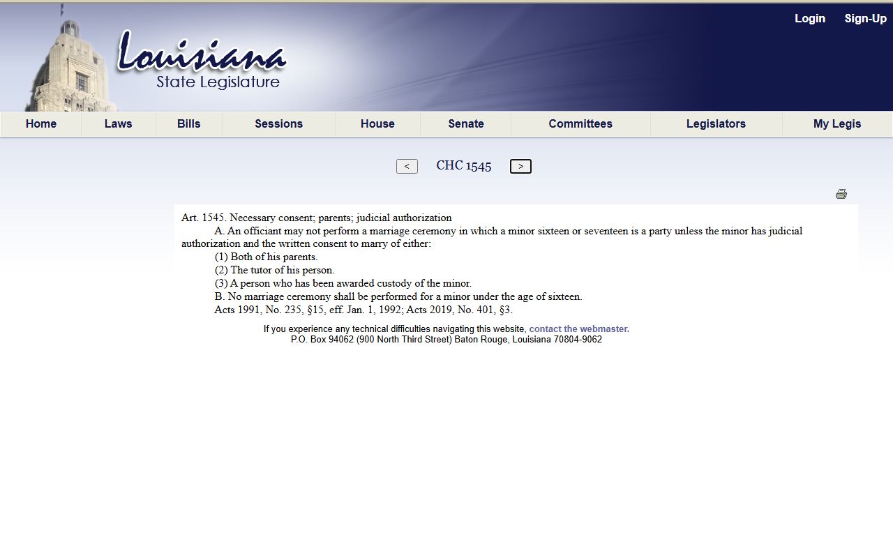 St. Mary Parish marriage records Louisiana minor consent statute