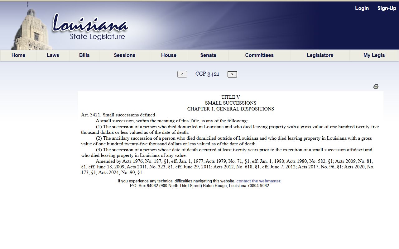 St. Mary Parish probate records Louisiana small succession statute