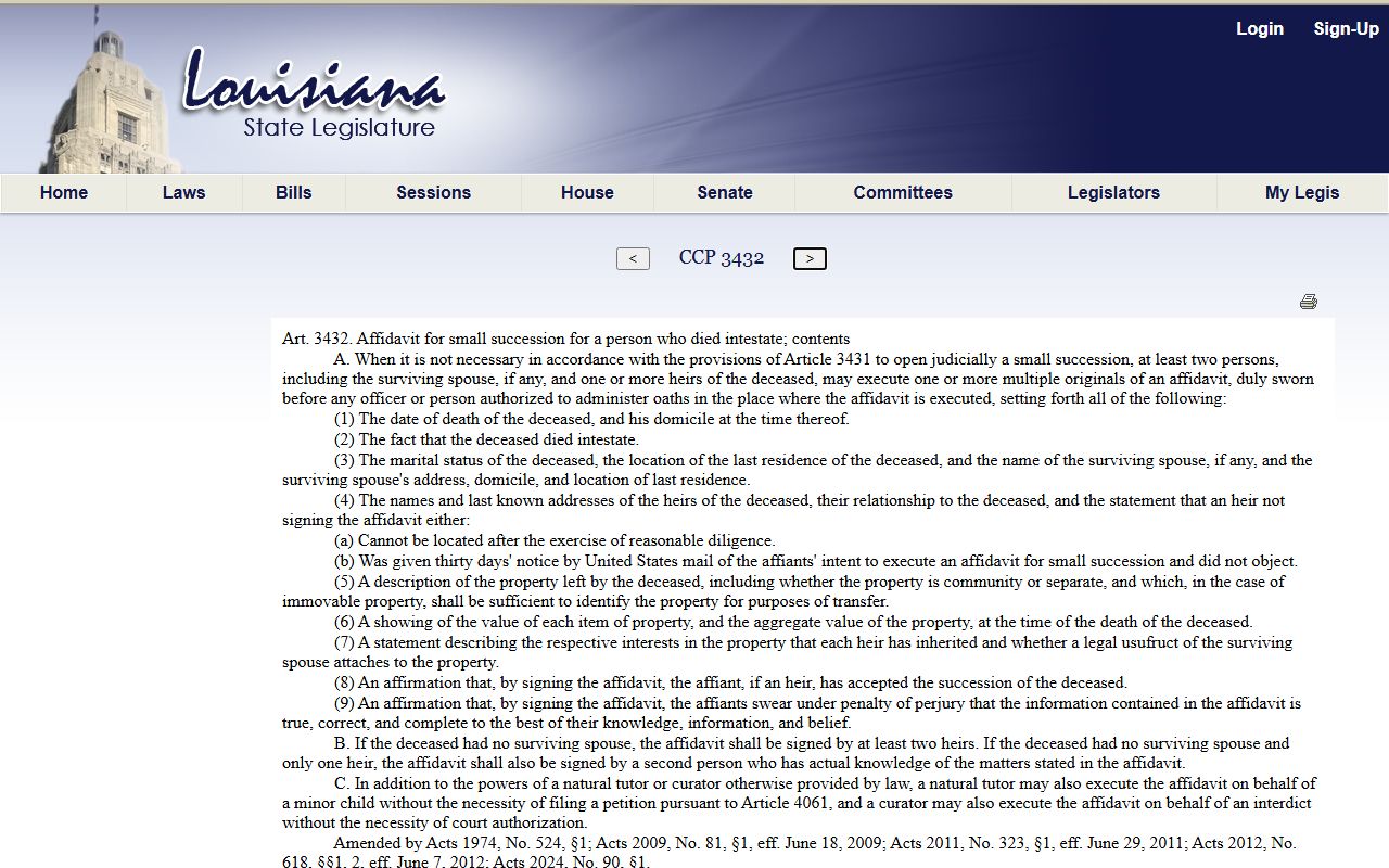 St. Mary Parish probate records intestate small succession statute