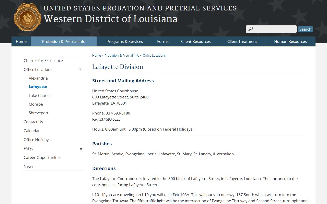 St. Mary Parish traffic court records and U.S. Probation Lafayette Division