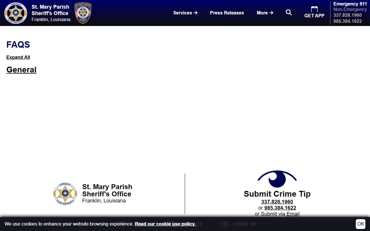 St. Mary Parish warrant search Sheriff FAQ with warrant phone numbers